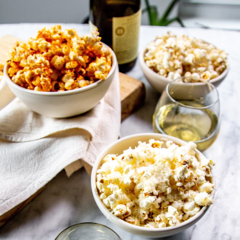 wine and popcorn